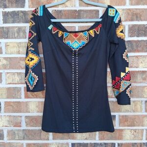 🐴 NWT Vintage Collection Western Musketeer Embroidered Beaded Southwest Top XS